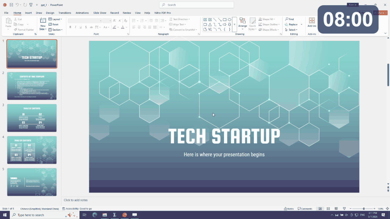 FlyClock automatically starts timing when PowerPoint goes fullscreen — no clicks required