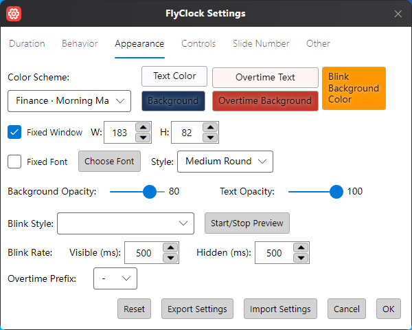 Appearance settings interface