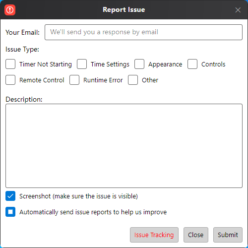 Report Issue interface