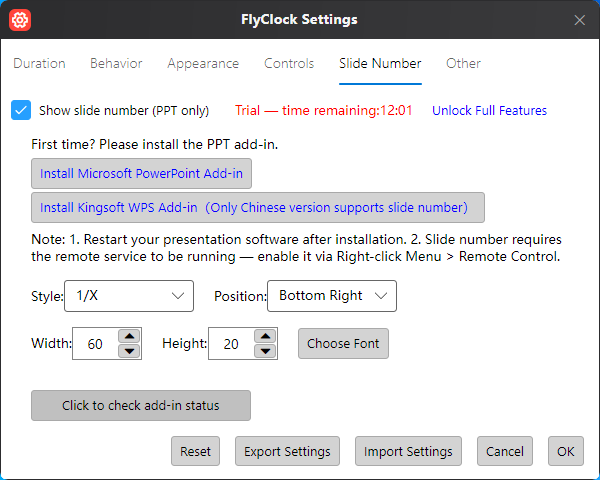 Page number display settings